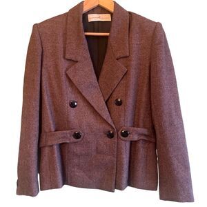 Peruvian Connection Brown Chevron Button Blazer Jacket Alpaca Wool Blend Sz 10